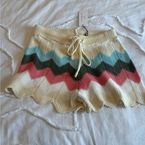 Molly Bracken Chevron Knit High Waist Shorts - Cream, Pink, Green